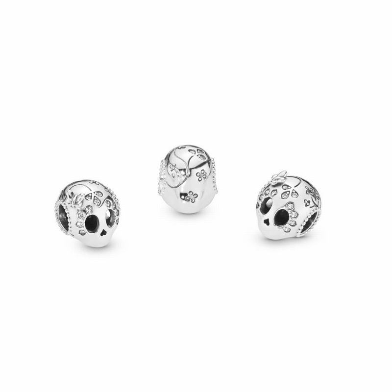 Pandora Sparkling Skull Charm Clearance NZ, Sterling Silver (203194-PKO)